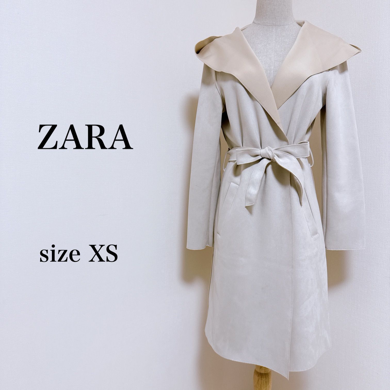 ZARA ザラ アウター ロング コート フード リボン シンプル アイボリー 