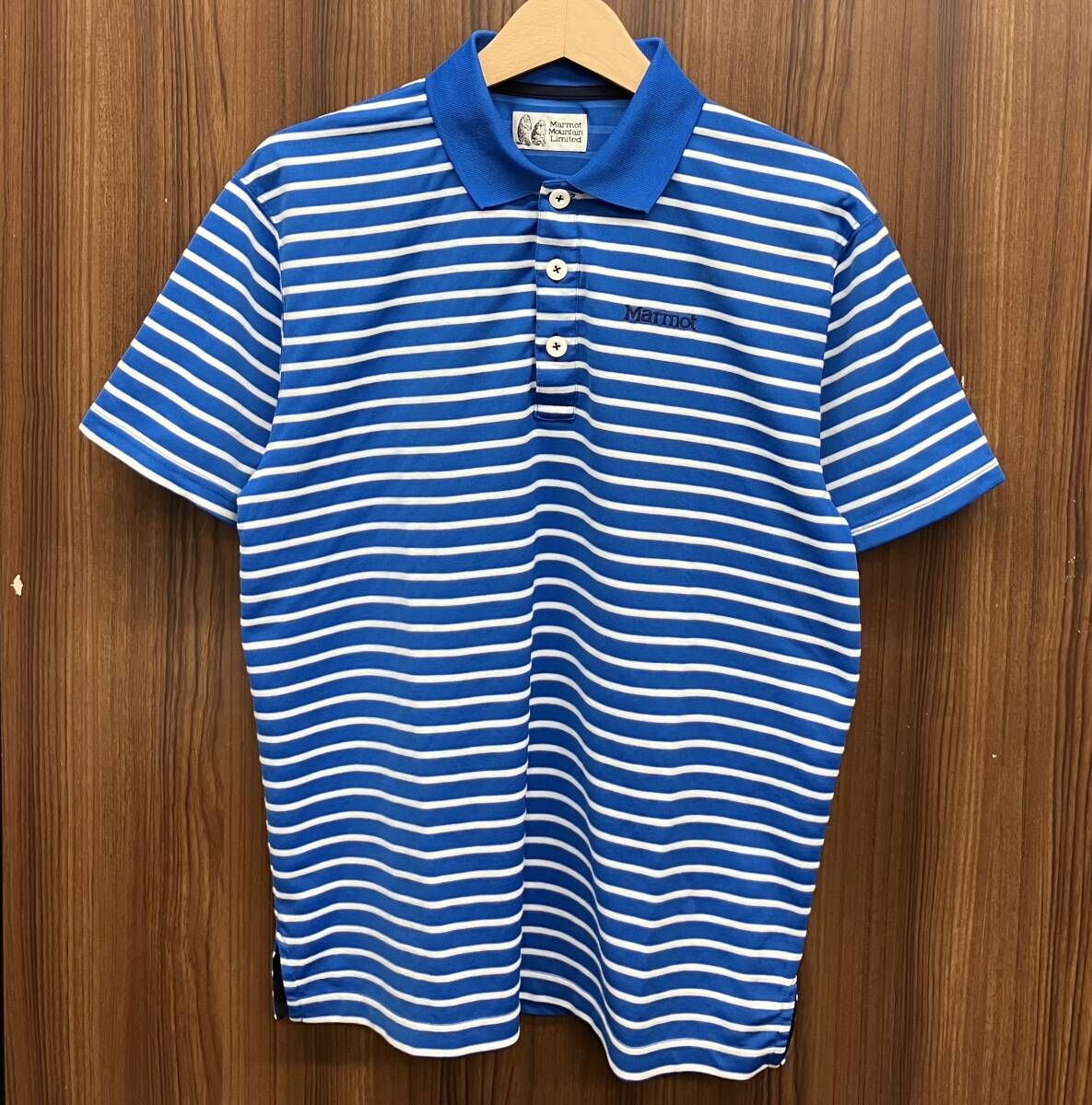 MARMOT/マーモット MJK-S2081 半袖ポロシャツ ボーダー ブルー サイズM 