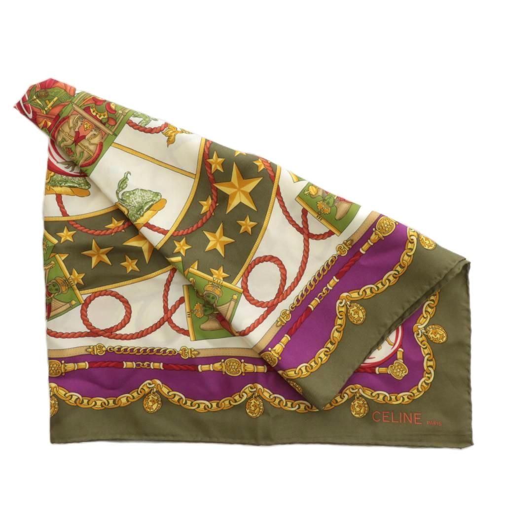 希少柄✨セリーヌ ウール シルク 大判ストール スカーフヴィンテージ 箱付き セリーヌ CELINE ヴィンテージ スカーフ 絹 シルク タロット柄 星座 総
