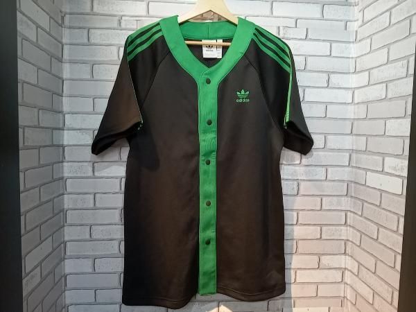adidas アディダス Originals ベースボールシャツ ジャージ Lサイズ ブラック グリーン