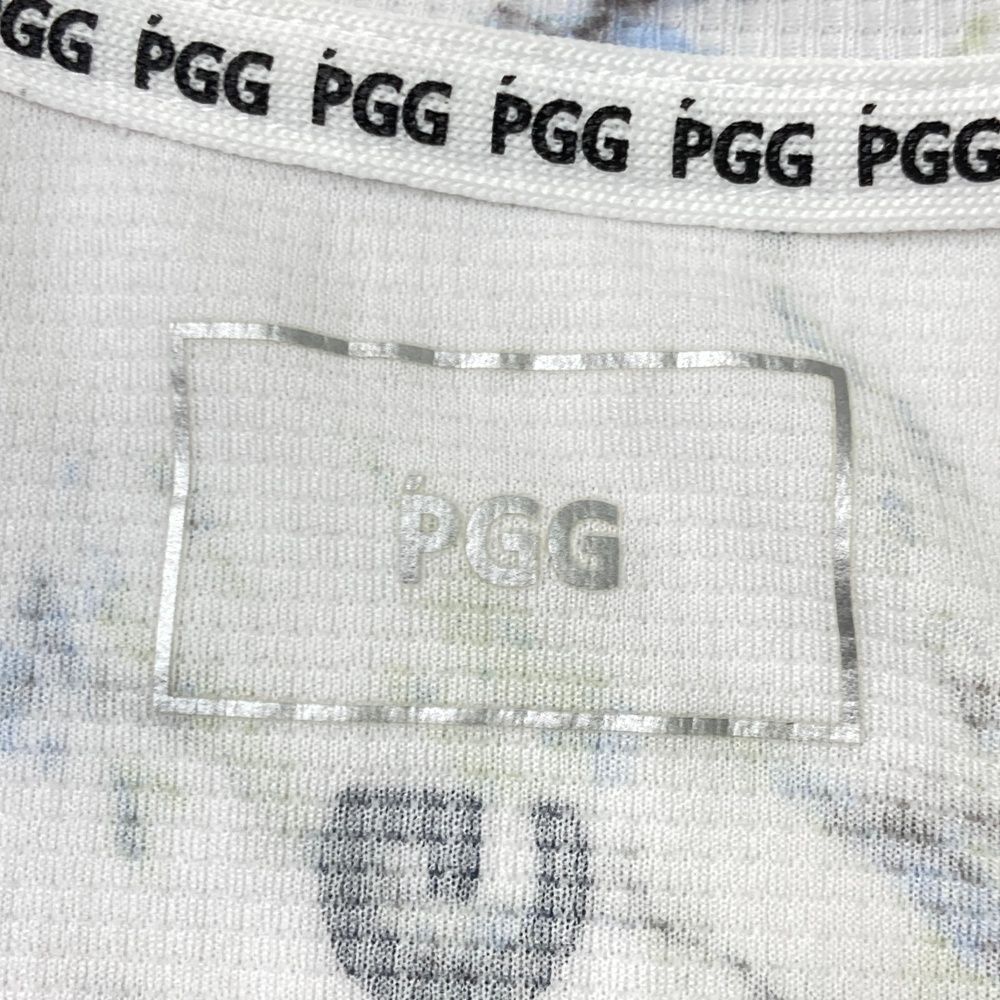 【値下げ】パーリーゲイツ　PGGロゴ 半袖ワンピース ハーフジップ ボーダー 1 美品】パーリーゲイツ 半袖ワンピース ダークネイビー×白 ボーダー