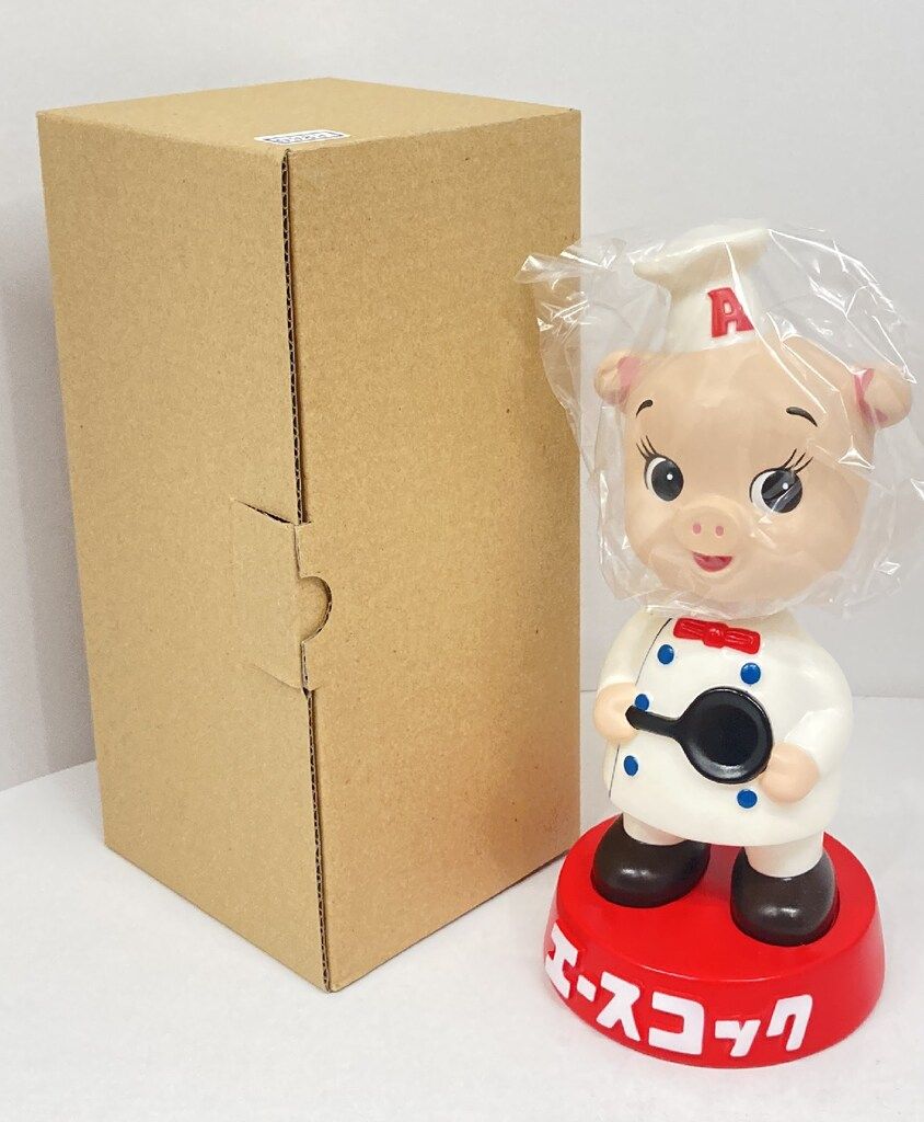 美品 TOYSCLUB エースコック こぶた 首振り人形 陶器製 台座 刻印あり
