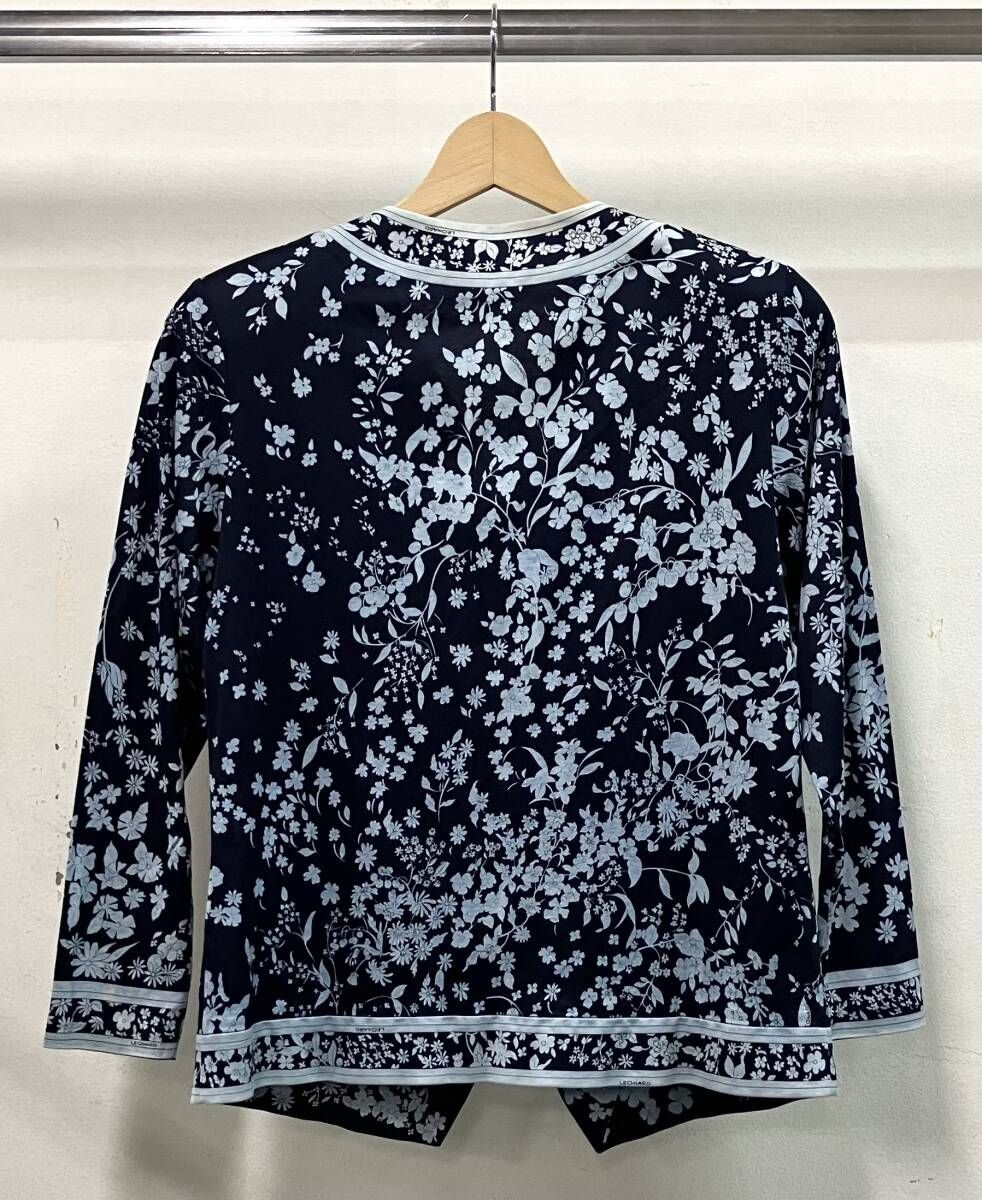 LEONARD レオナール 長袖カーディガン サイズM ネイビー 総柄 花柄 綿