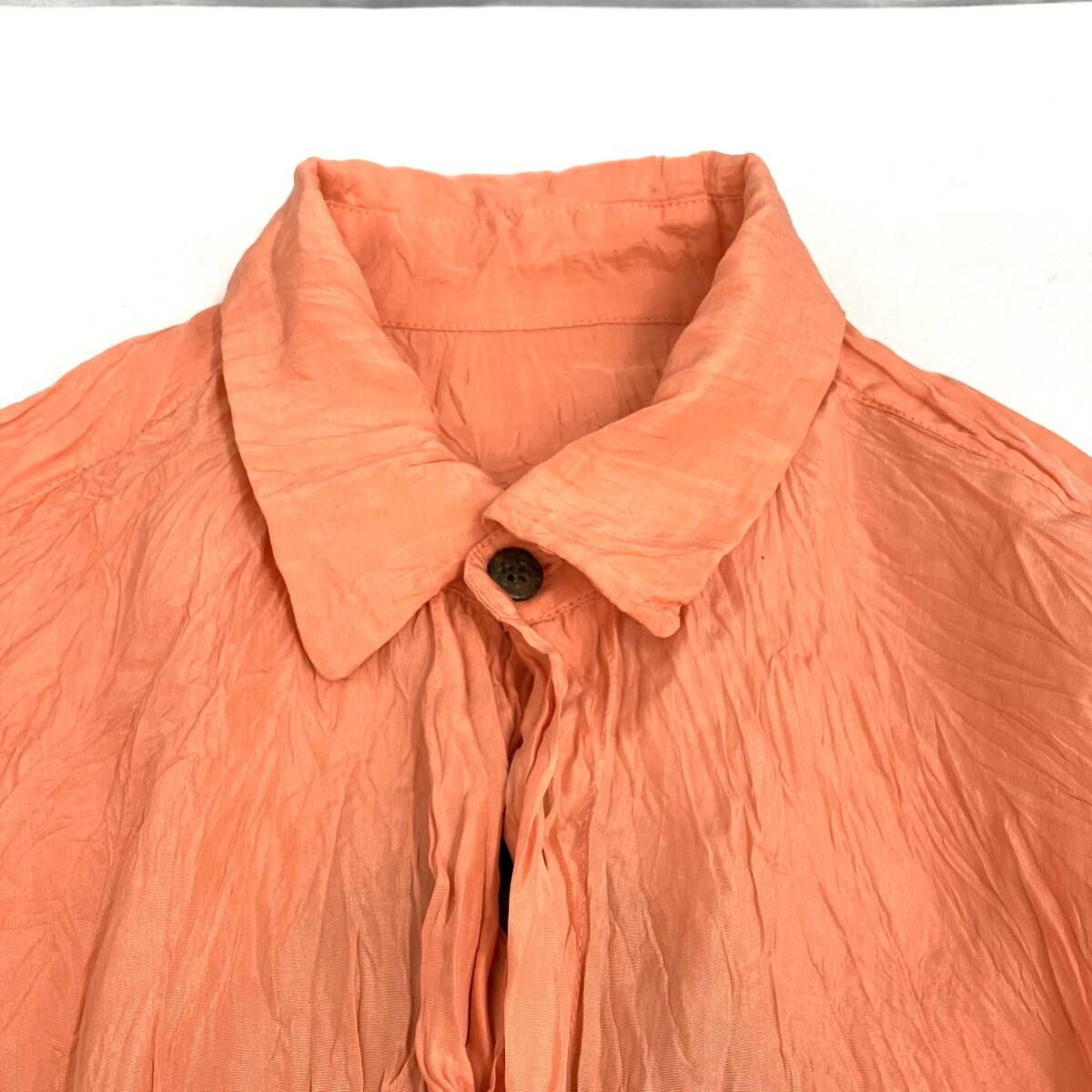 イッセイミヤケ シルク100%オレンジ しわ加工 長袖チュニック イッセイ