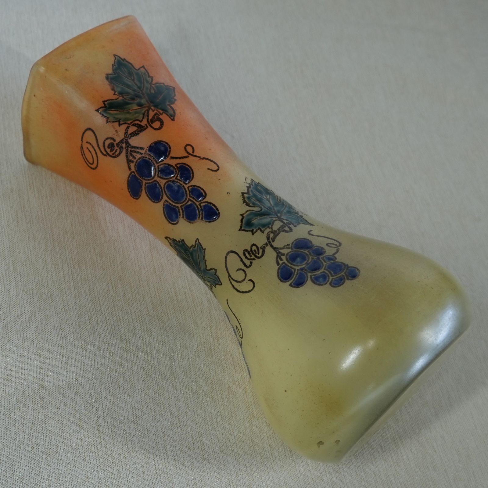 IM] アンティーク フランス製 ルグラ Legras 花瓶 葡萄柄 現状品 高さ 