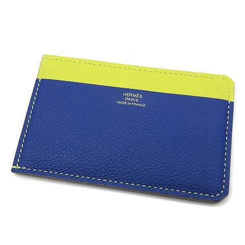 【中古】エルメス HERMES シティ 4CC カードケース エバーカラー カラーブロック ブルーロワイヤル ライム ミント U刻印 2022年 美品 エルメス HERMES シティ 4CC カードケース エバーカラー カラー