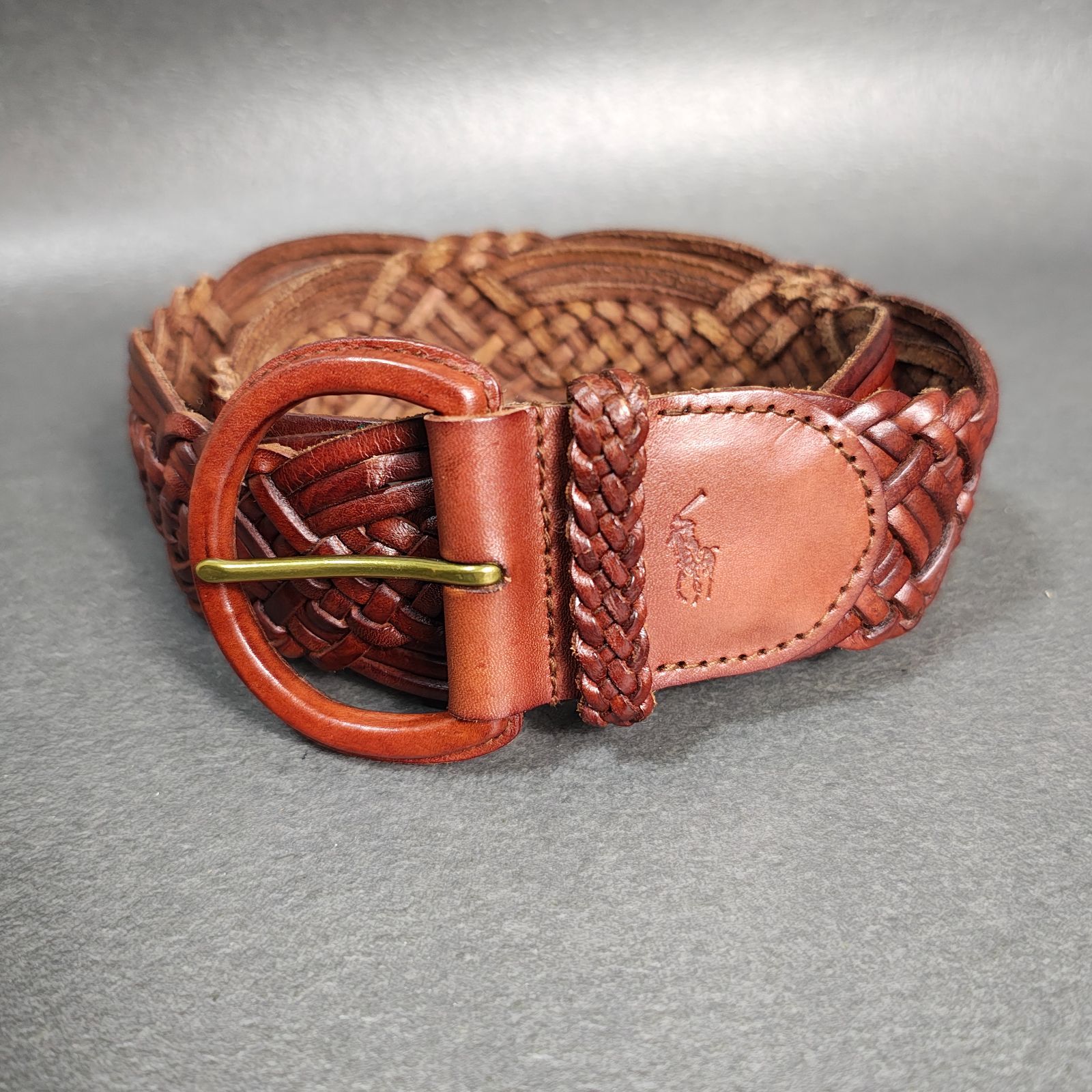 Ralph Laurenラルフローレン Mサイズ 編み込みベルト ブラウン