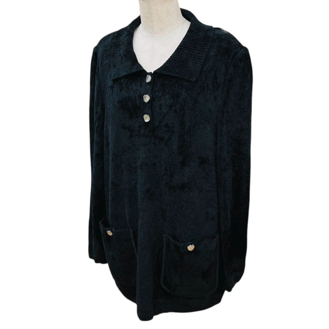 Leilian レリアン 襟付き トップス チュニック ブラック ウール混 13+