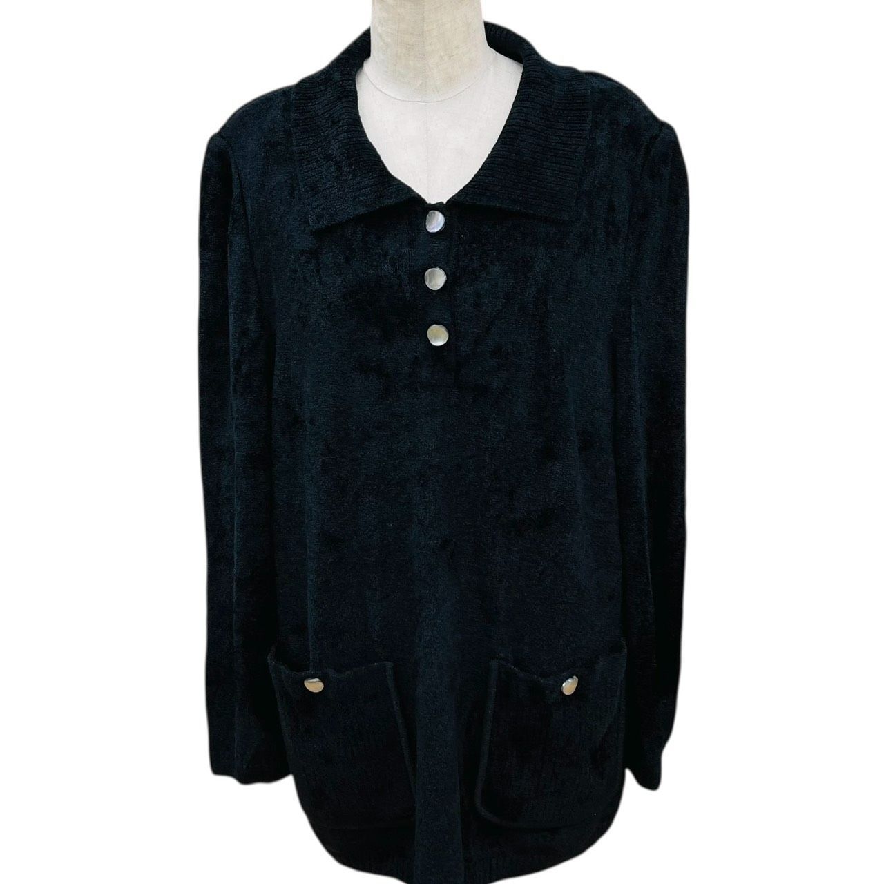 レリアン13号＋　チュニック Leilian レリアン 襟付き トップス チュニック ブラック ウール混 13+