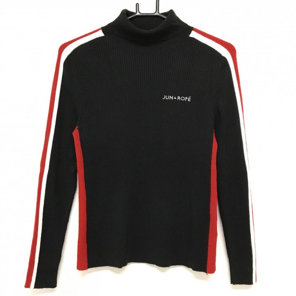 美品】ジュンアンドロペ タートルネックセーター 黒×レッド 袖・サイド