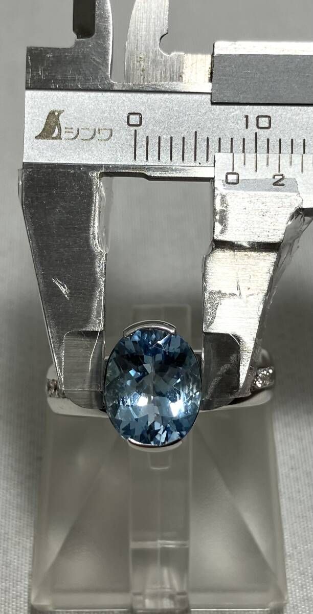 K18/PT アクアマリン×ダイヤモンド デザインリング 鑑別書付き #15 K18/PT アクアマリン×ダイヤモンド デザインリング 鑑別書付き #15