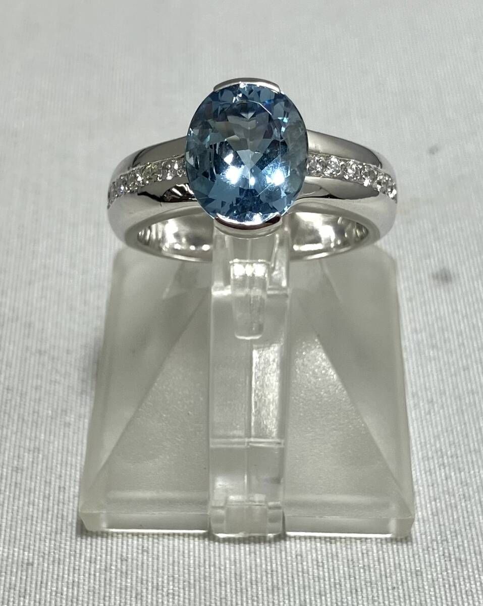 K18/PT アクアマリン×ダイヤモンド デザインリング 鑑別書付き #15