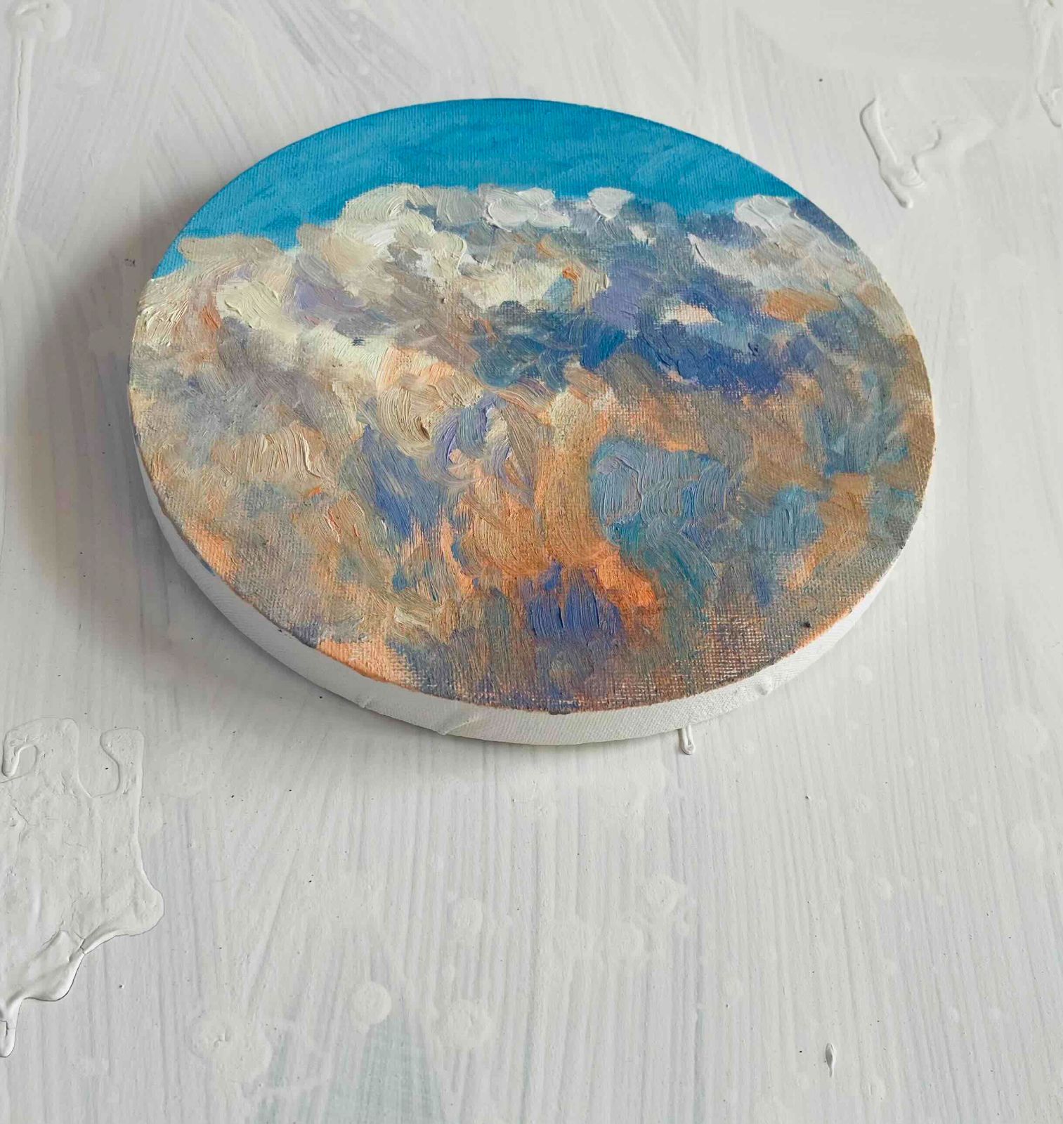 直径30㎝「空の様子2」油彩・絵画・原画・丸形・アートパネル 直径30