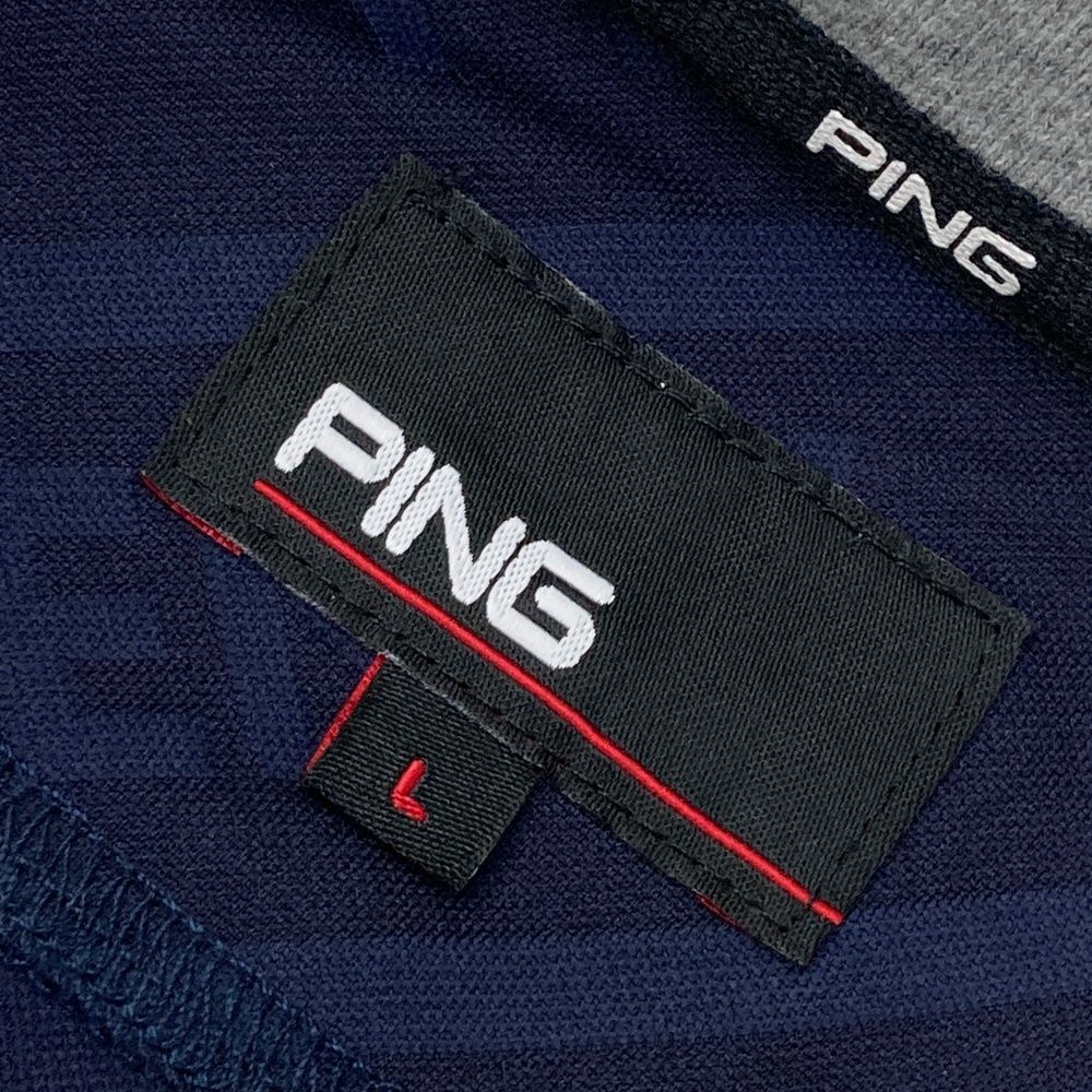 サイズ：L PING ピン 半袖ワンピース ロゴ総柄 ネイビー系