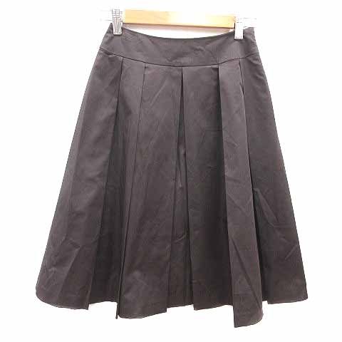 エムプルミエ M-Premier プリーツスカート ひざ丈 34 XS こげ茶 ダーク