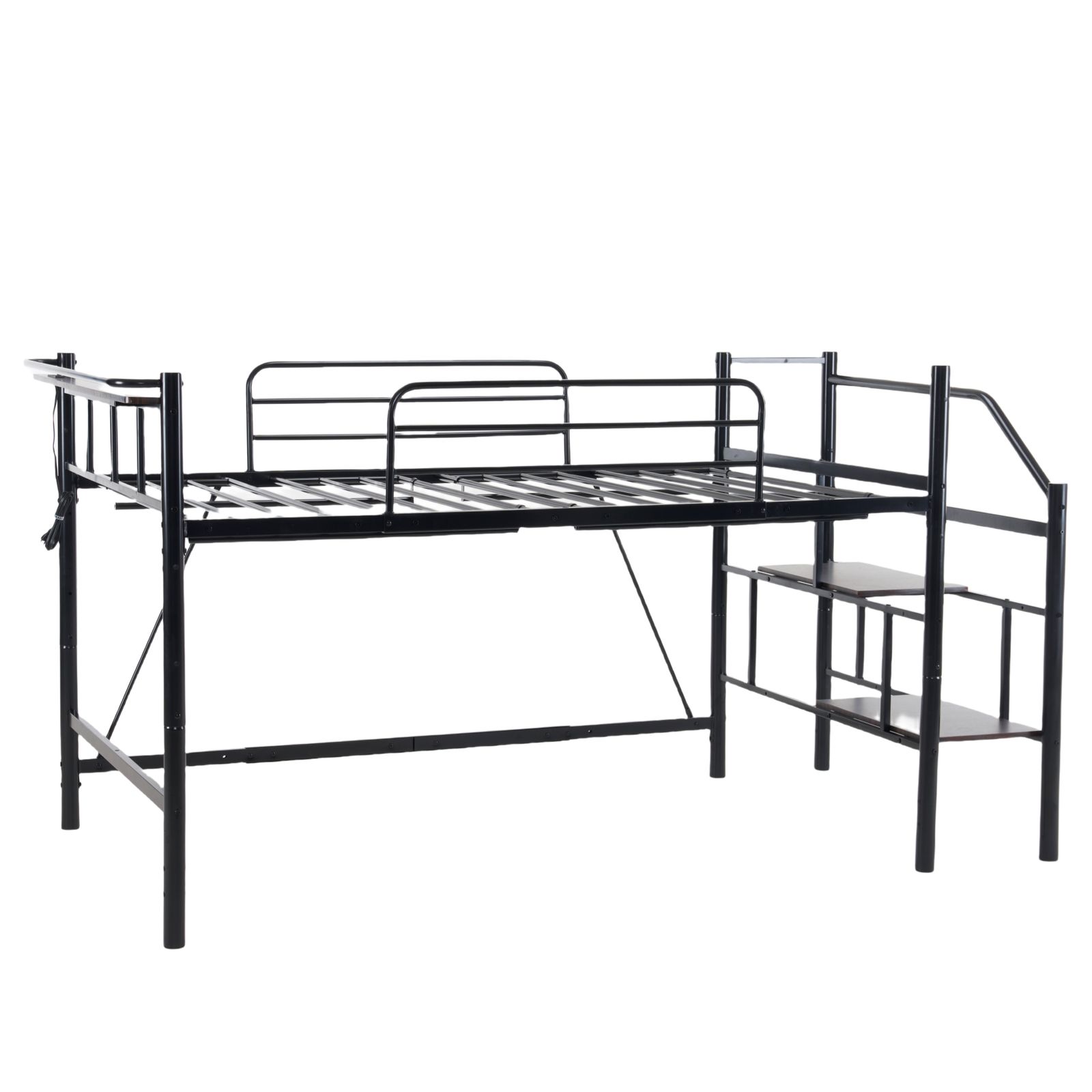 ブラック ホワイト【パイプ床板・SDセミダブル】ロフトベッド パイプ