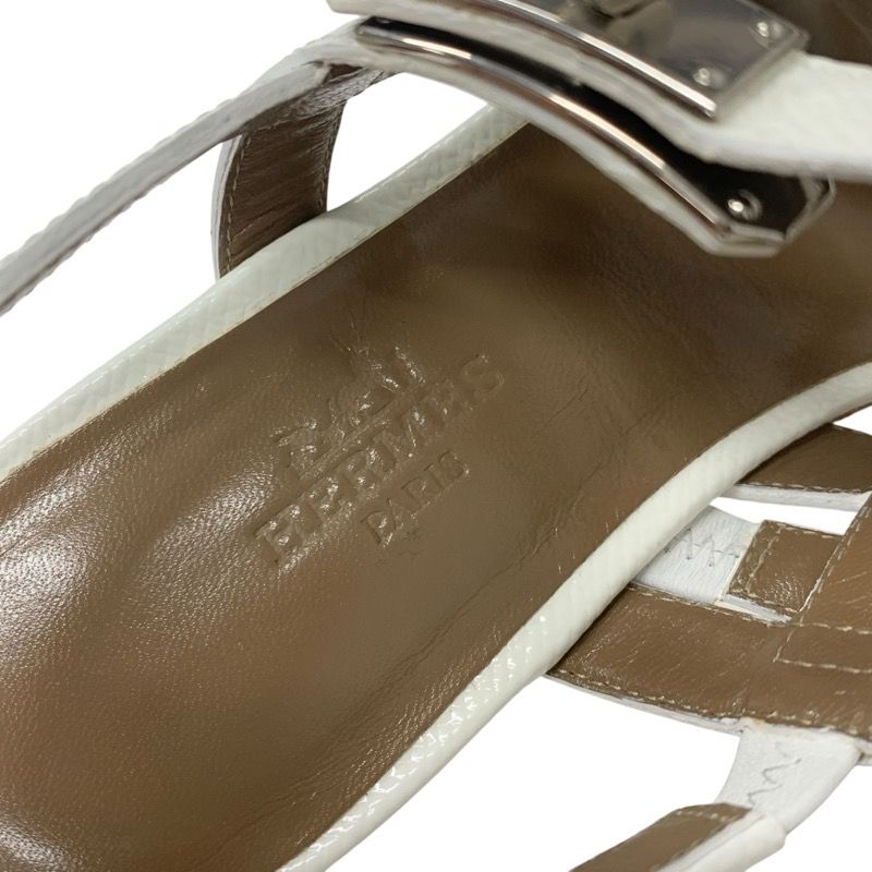 エルメス レザー ケリー金具 ストラップ トング サンダル ホワイト エルメス マネージュ レザー サンダル 36 1/2 レディース ホワイト