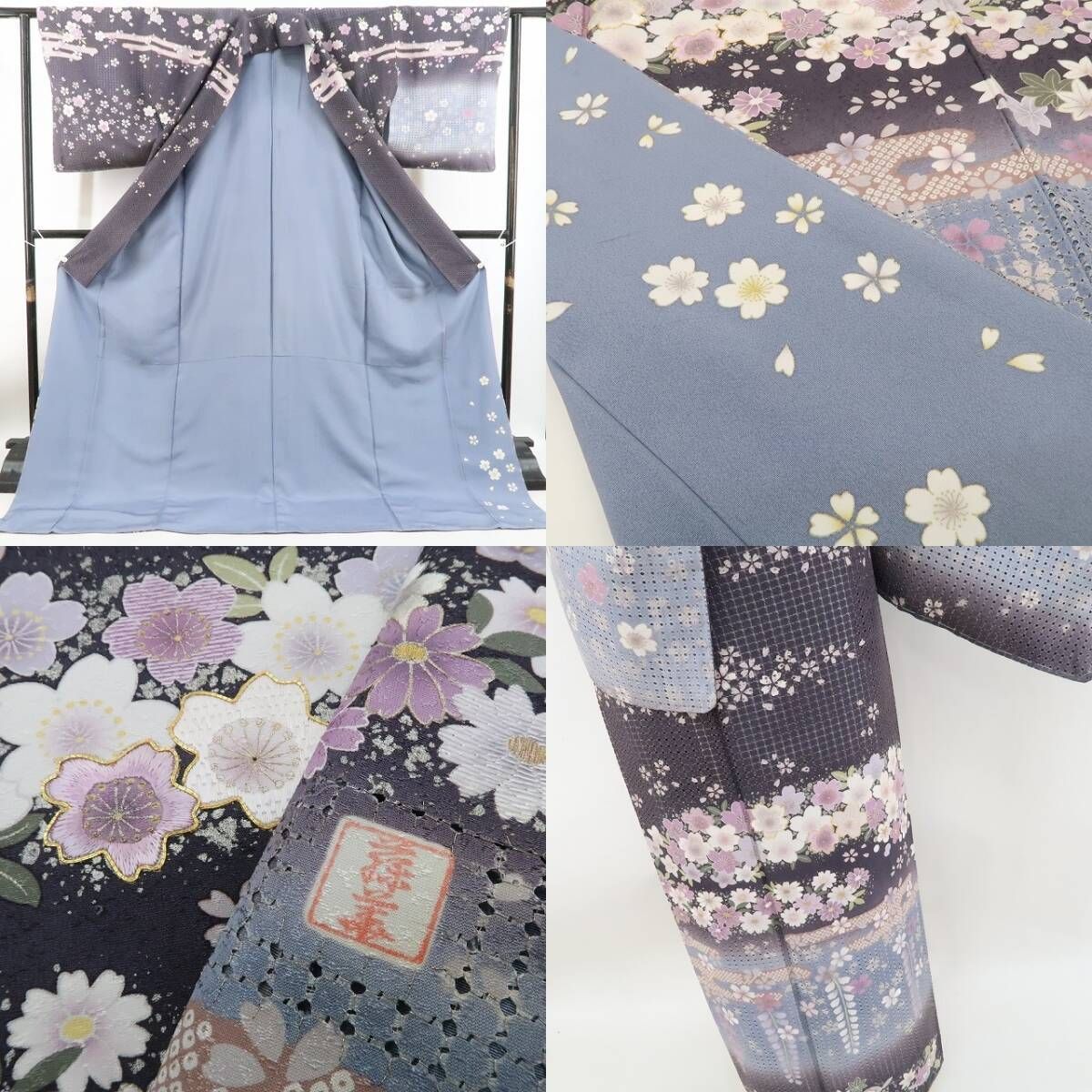  ❁tomihisa❁ 総スワトウ刺繍 落款 桜 着物 正絹 仕付け糸付 作家物 いつもよりお洒落をして贅沢に贅沢に花開く晴れ空 訪問着 5307 訪問着 付け下げ 着物