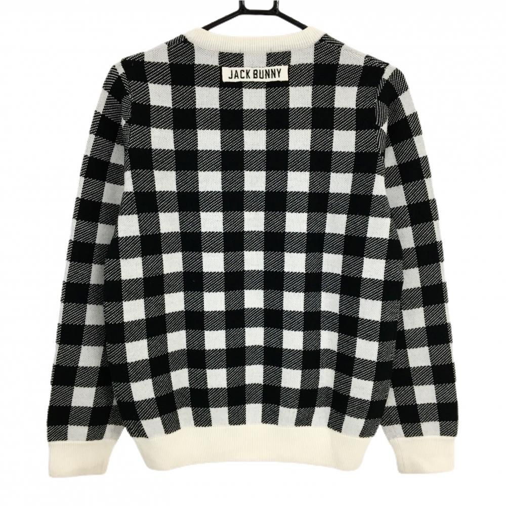 【美品】Jack Bunny!! ジャックバニー チェック柄 長袖ニットセーター 美品】ジャックバニー セーター 白×黒 ブロックチェック ウール混