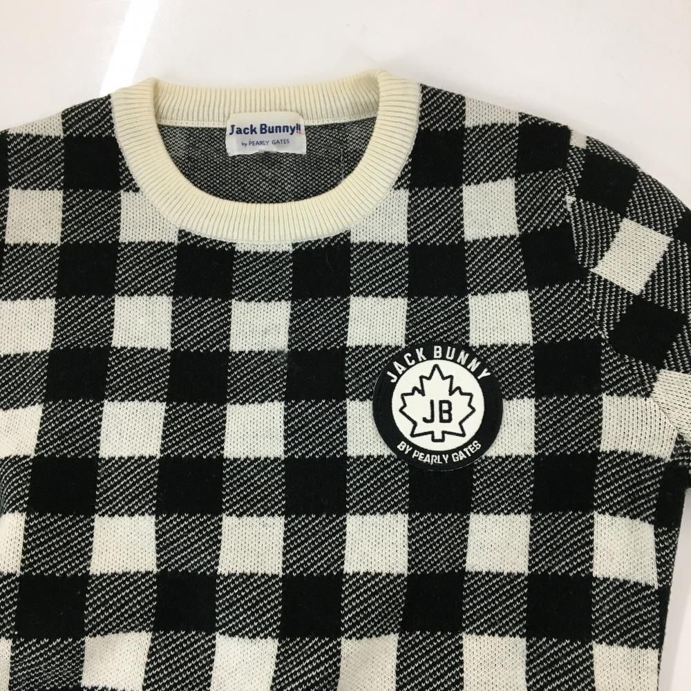 美品】ジャックバニー セーター 白×黒 ブロックチェック ウール混