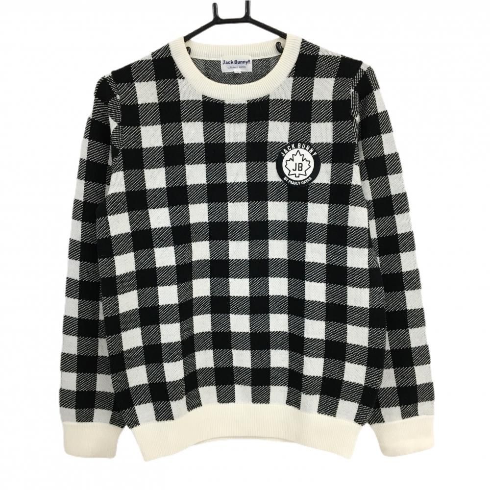 JACK BUNNY ジャックバニー ニット セーター ウール混 チェック 4 美品】ジャックバニー セーター 白×黒 ブロックチェック ウール混