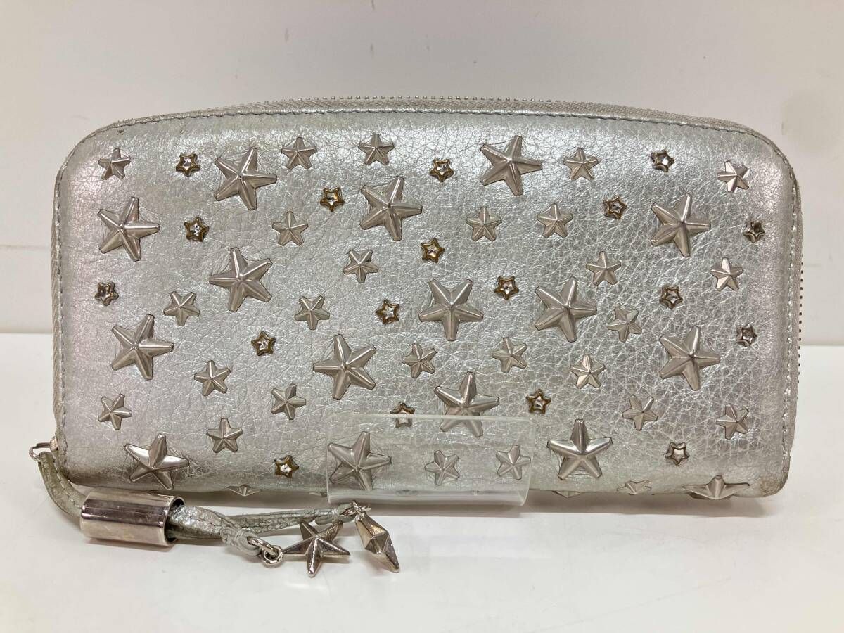 JIMMY CHOO ジミーチュウ フリッパ スタースタッズ 長財布 シルバー ラウンドファスナー