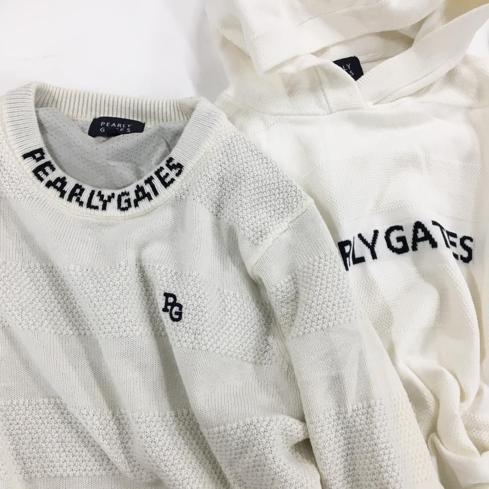 美品】パーリーゲイツ 3WAYツインセーター 白 ニット ボーダー編み