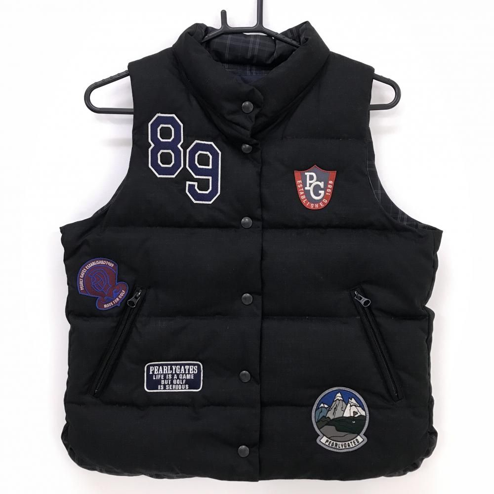 超美品】パーリーゲイツ ダウンベスト 黒 複数ワッペン レディース 1(M