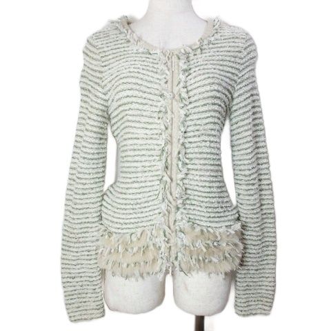 ルネ Rene 美品 ニットジャケット ラビットファー フリンジ ノーカラー