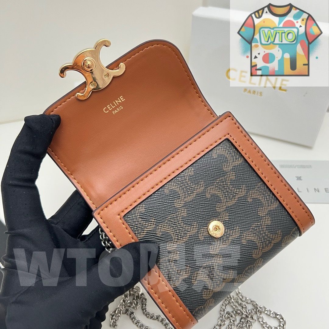 CELINE ブラウンレザー 長財布 トリオンフ 本日限定】?Celine トリオンフ チェーンウォレット 10999 ? 高級本革