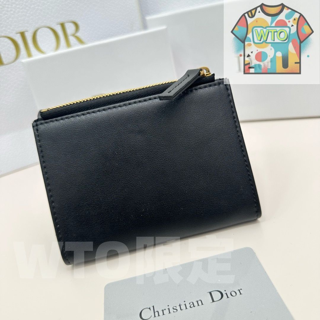 今日特価】Dior D32 ミニウォレット, ブラック, 高級レザー使用