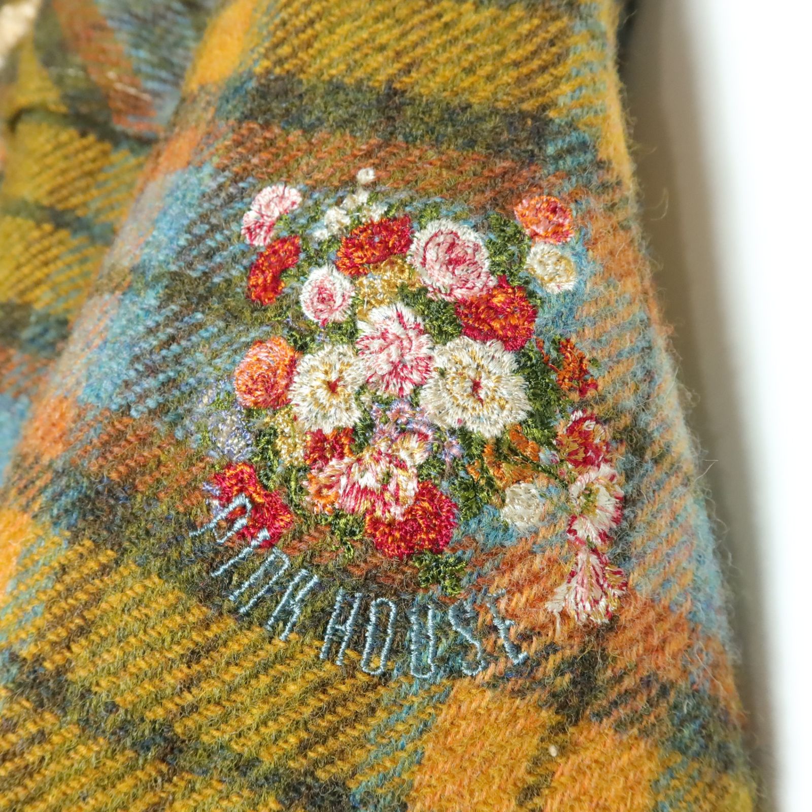 美品】ピンクハウス☆ローズ刺繍♪チェックのダッフルコート フーディ