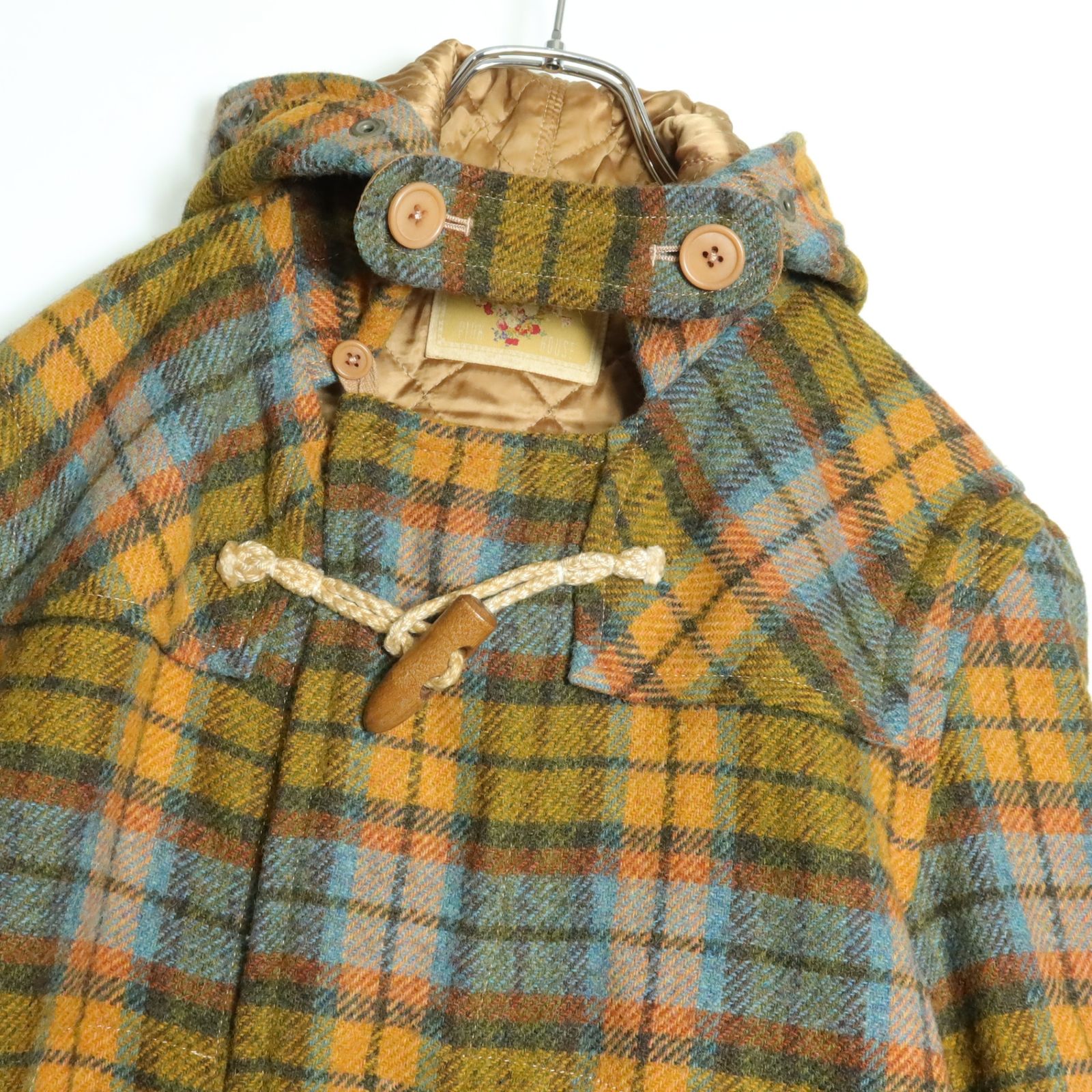 美品】ピンクハウス☆ローズ刺繍♪チェックのダッフルコート フーディ