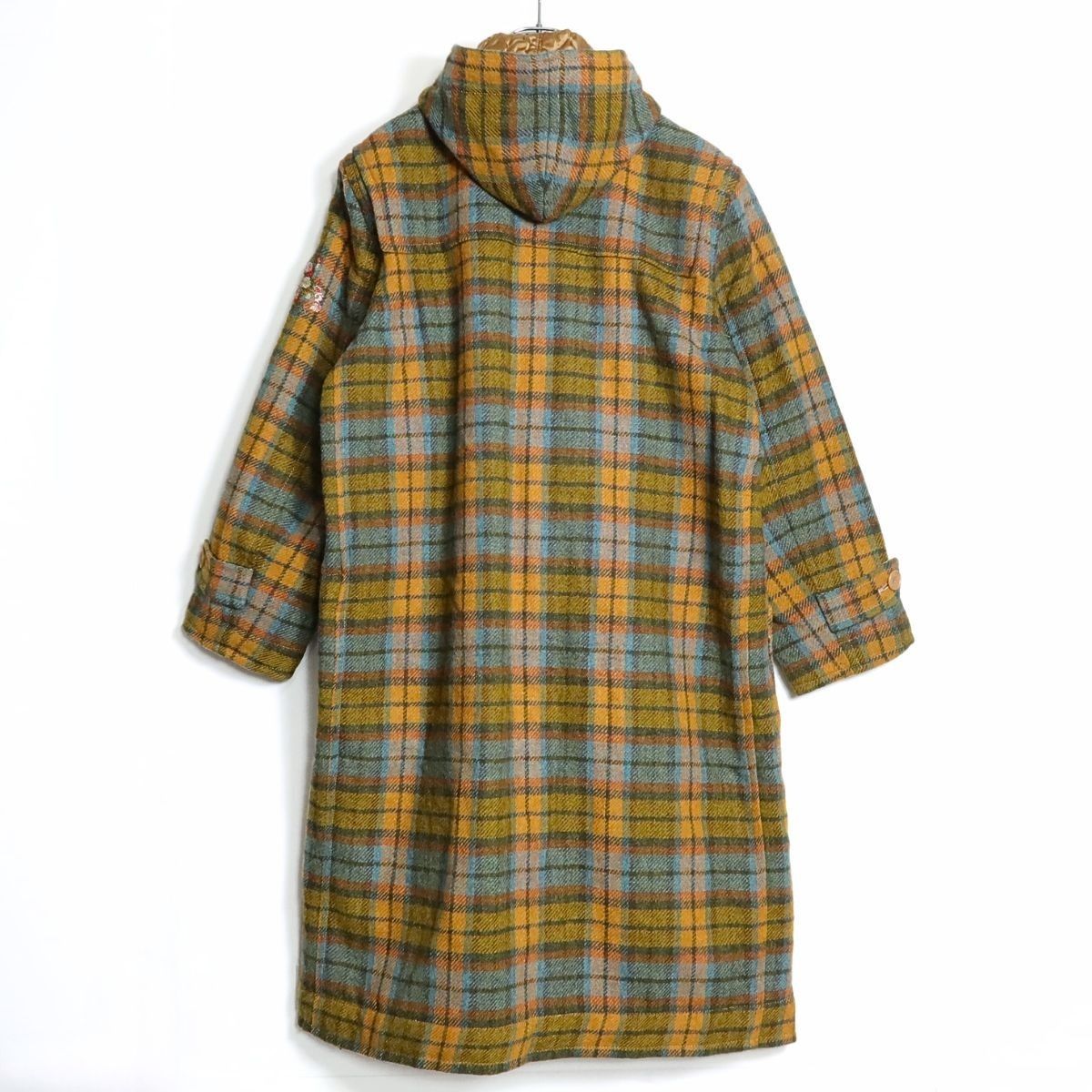 美品】ピンクハウス☆ローズ刺繍♪チェックのダッフルコート フーディ