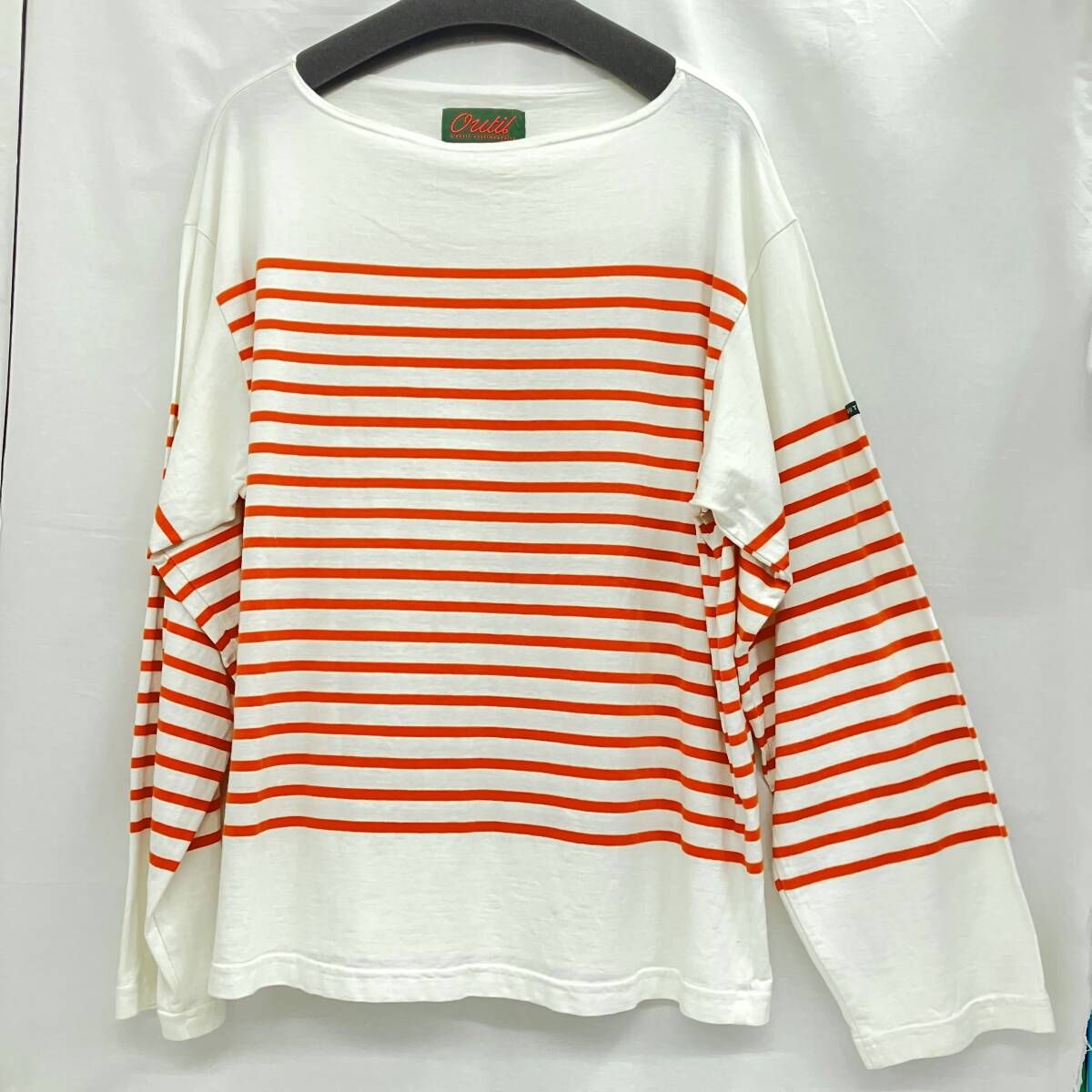 outil ／ウティ／オフホワイト×オレンジボーダー 長袖Tシャツ／サイズM 