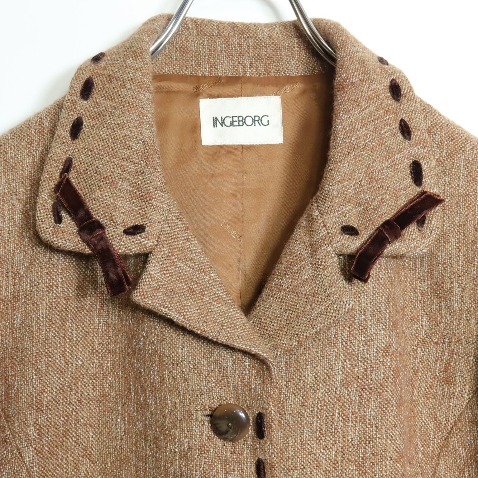 インゲボルグ☆ジャケット サイズM 茶系 ベロアリボン付き♪無地