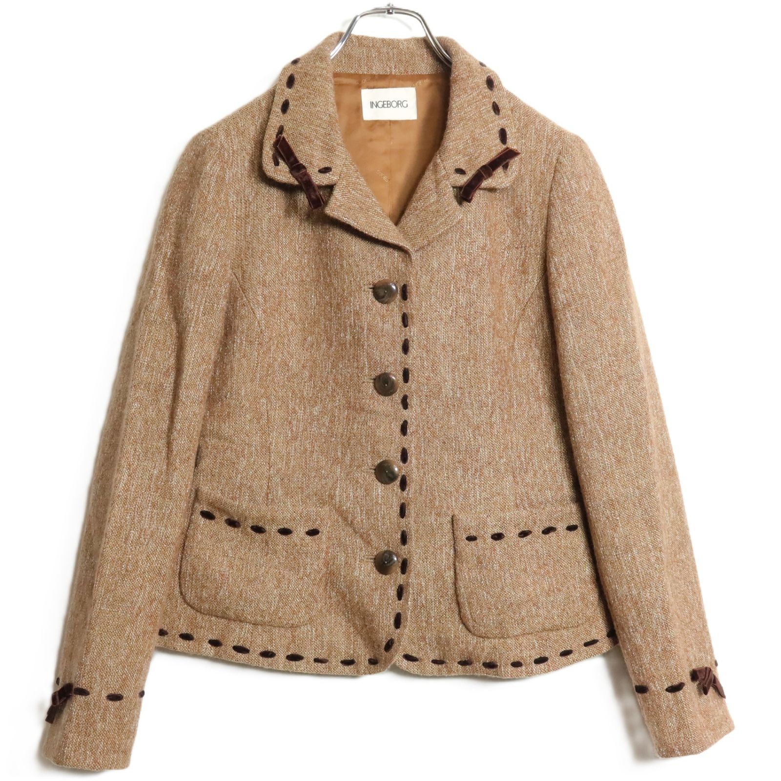 インゲボルグ☆ジャケット サイズM 茶系 ベロアリボン付き♪無地