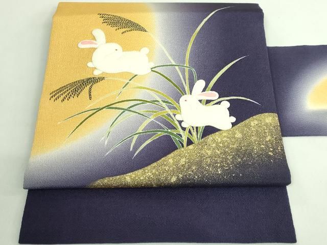 平和屋着物■極上　人形作家・ホリヒロシ　九寸名古屋帯　兎　薄　縮緬細工　貼り絵　押し絵　金彩　鬼しぼ縮緬　逸品　DZAB1475kh5 平和屋着物□極上 人形作家・ホリヒロシ 九寸名古屋帯 兎 薄 縮緬細工