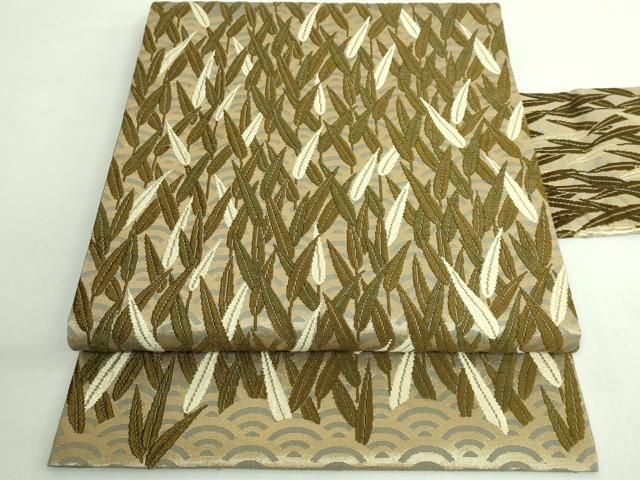 平和屋着物■極上　西陣　河合美術織物謹製　九寸名古屋帯　唐織　青々庵　草木文　三越扱い　逸品　DZAB1484kh5 平和屋着物□極上 西陣 河合美術織物謹製 九寸名古屋帯 唐織 青々