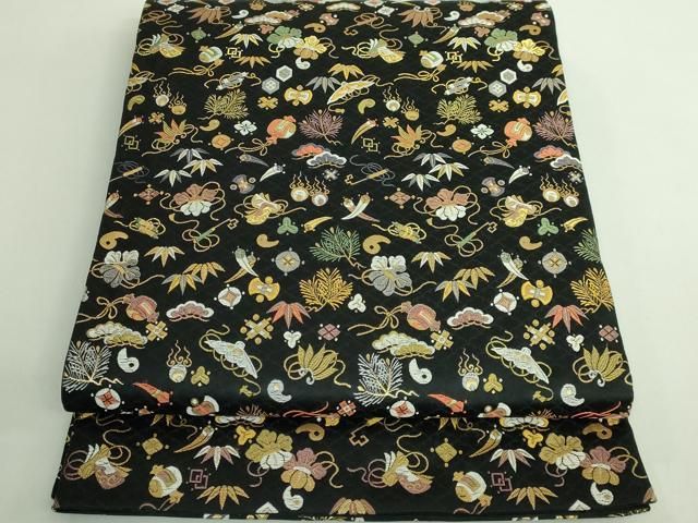 平和屋着物□極上 田中工芸織物 祥園謹製 六通柄袋帯 唐織 宝尽くし