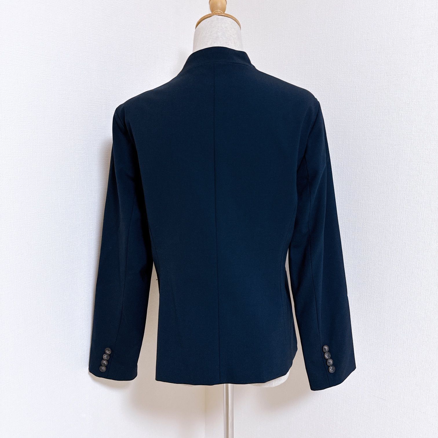 LANDS END ランズエンド ノーカラー ジャケット ウール混 ネイビー 13