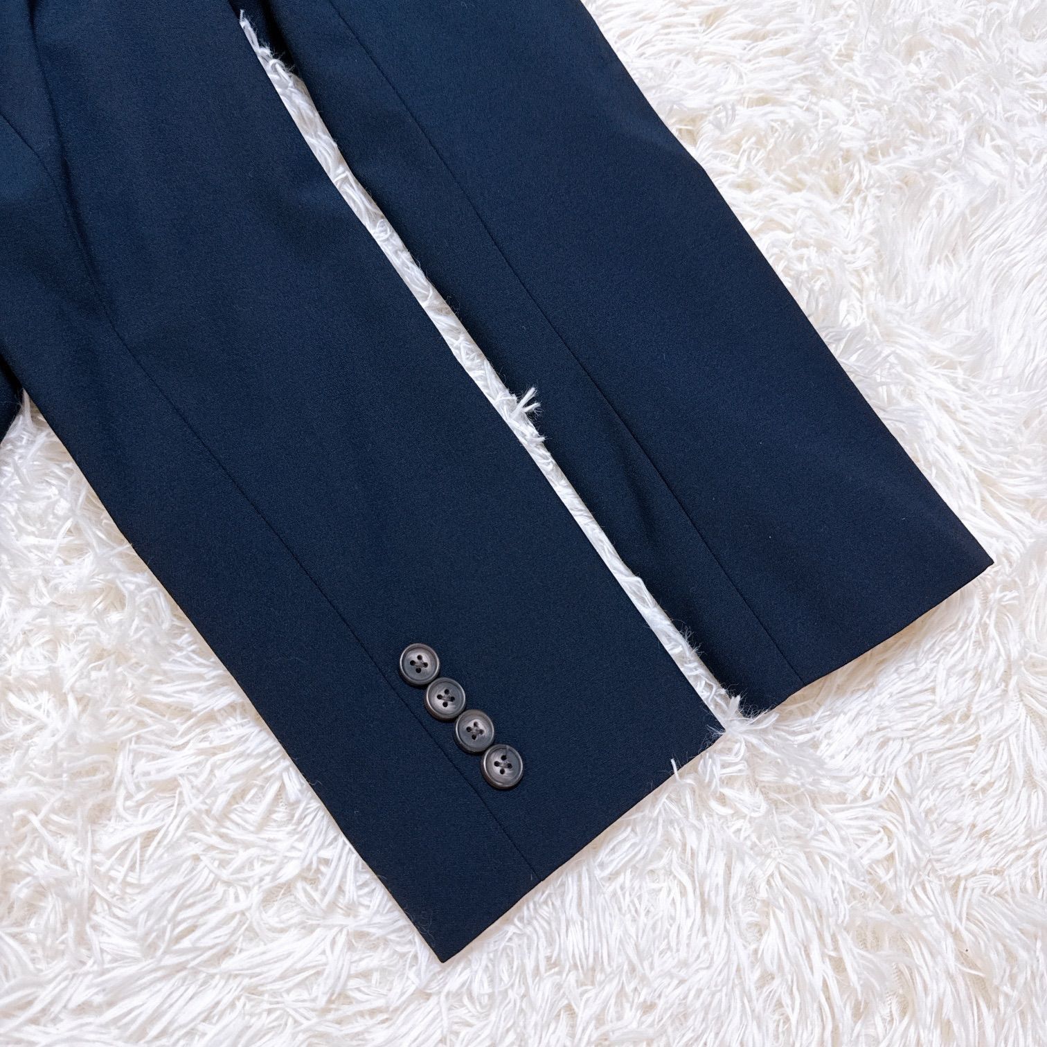 LANDS END ランズエンド ノーカラー ジャケット ウール混 ネイビー 13