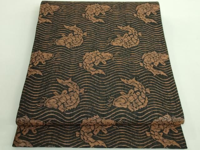 平和屋着物□極上 西陣 勝山織物 六通柄袋帯 荒磯 黒地 逸品