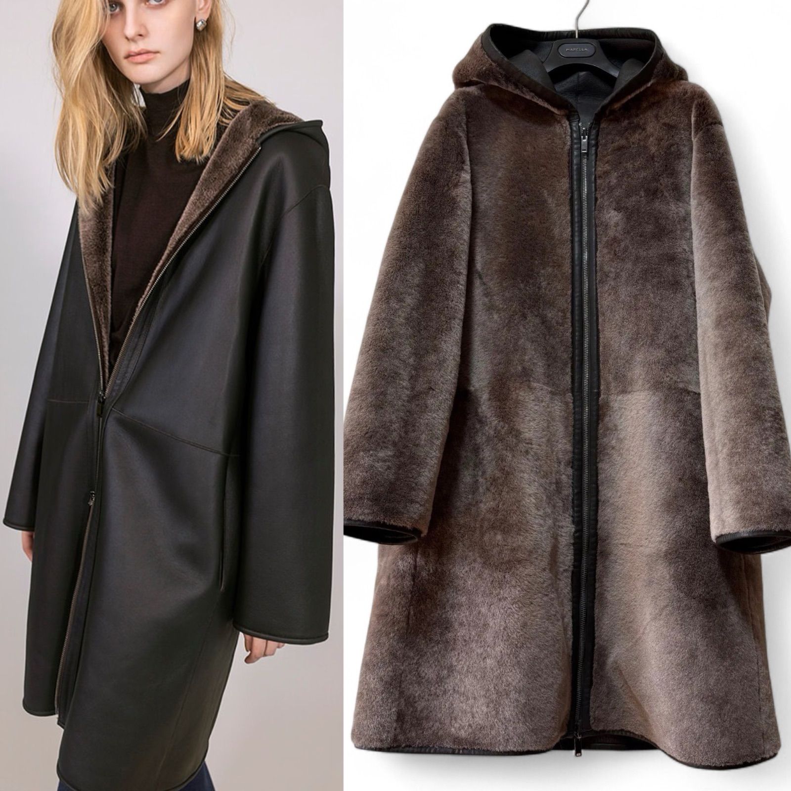 極美品 22AW Theory リバーシブル ムートンコート フード シアリング