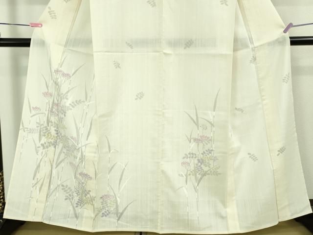 平和屋着物■極上　夏物　訪問着　紗紬　手描き　秋草　木賊　象牙色地　逸品　DZAB1563kh5 平和屋着物□極上 夏物 訪問着 紗紬 手描き 秋草 木賊 象牙色地
