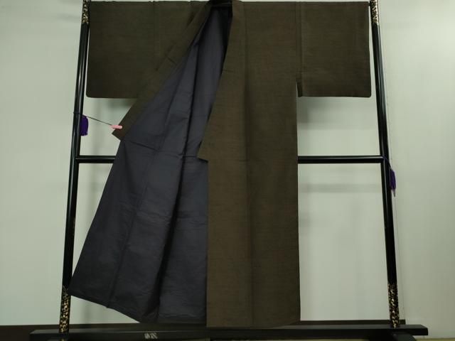 平和屋着物■極上　男性　紬　アンサンブル　長羽織　色無地　赤墨茶色　逸品　DZAB1577kh5 平和屋着物□極上 男性 紬 アンサンブル 長羽織 色無地 赤墨茶色 逸品