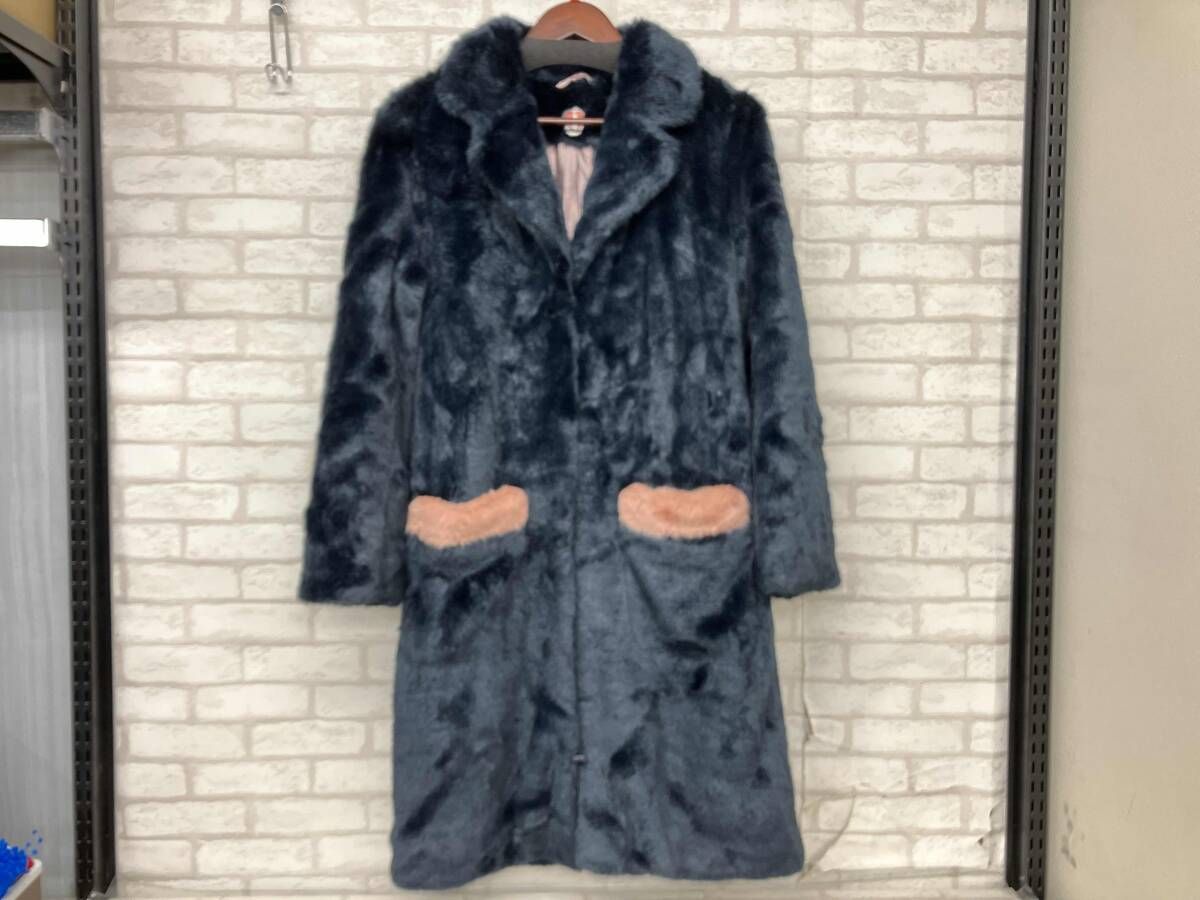 shrimps ファーコート　ジャケット SHRIMPS シュリンプス ファーコート ロング ネイビー ピンク