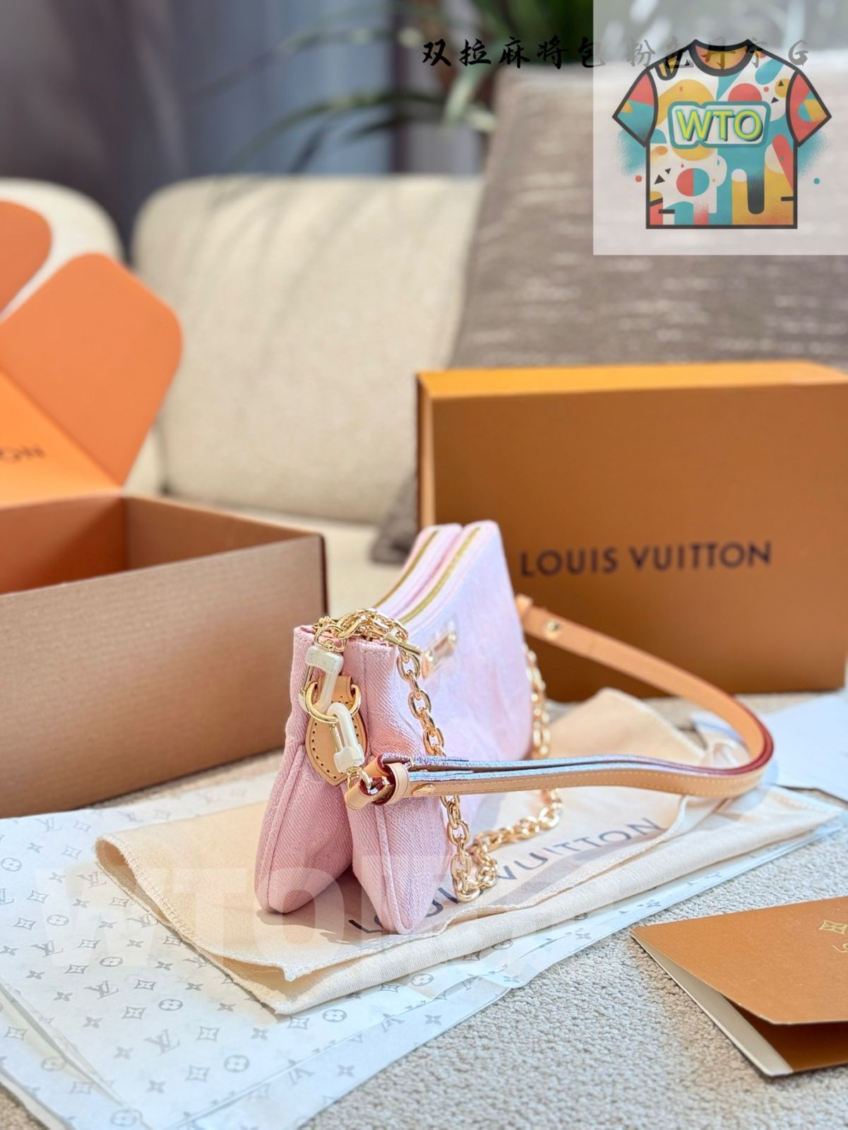 今日特価】Louis Vuitton Pink Denim Double Zip Underarm Bag - ルイ