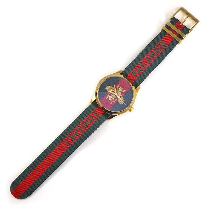 グッチ GUCCI 腕時計 Gタイムレス 126.4 グリーン/レッド/ビー文字盤 シェリーライン マルチカラー ナイロンベルト GP SS クオーツアナログ 【中古】 グッチ GUCCI 腕時計 Gタイムレス 126.4 グリーン/レッド/ビー文字盤