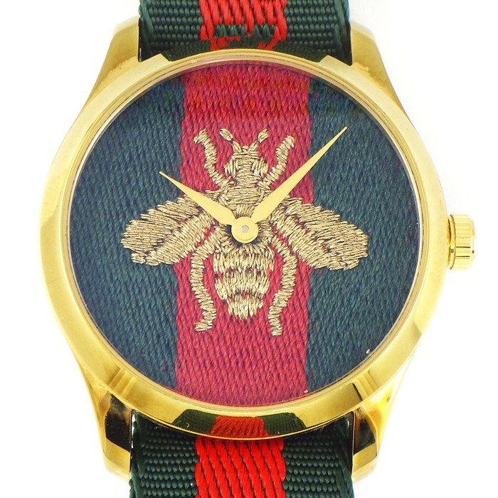 グッチ GUCCI 腕時計 Gタイムレス 126.4 グリーン/レッド/ビー文字盤 シェリーライン マルチカラー ナイロンベルト GP SS クオーツアナログ 【中古】 グッチ GUCCI 腕時計 Gタイムレス 126.4 グリーン/レッド/ビー文字盤